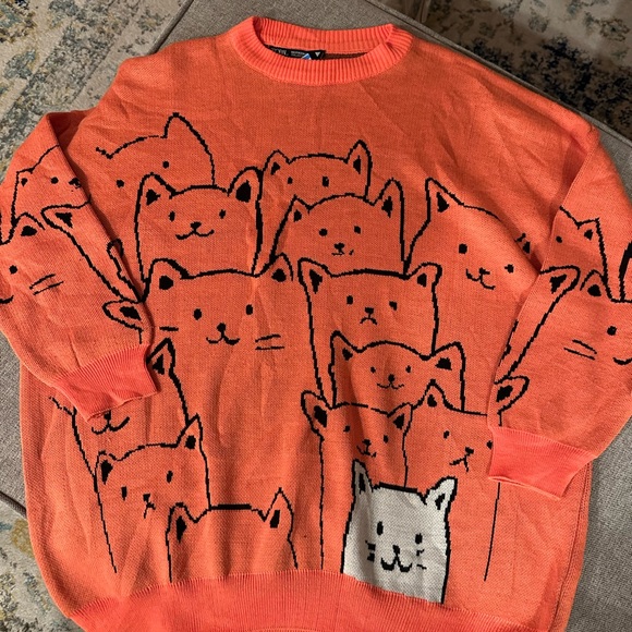 Orange Cat Pattern Sweater - Picture 2 of 7
